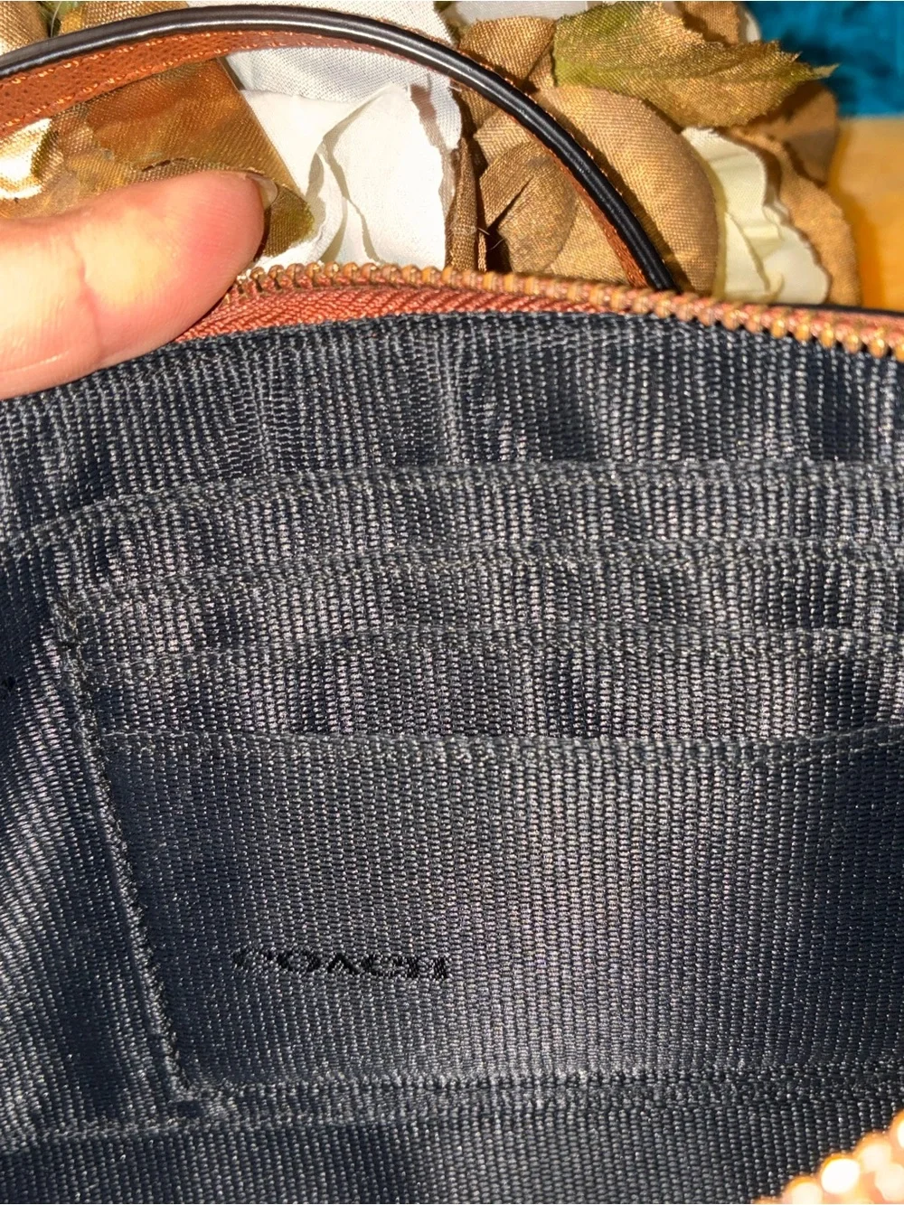 Coach Tan Pebbled Leather Crossbody with Gold Chain